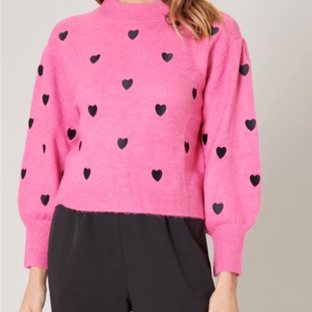 SUGAR LIPS NWT Pink Cross My Heart Embroidered Sweater